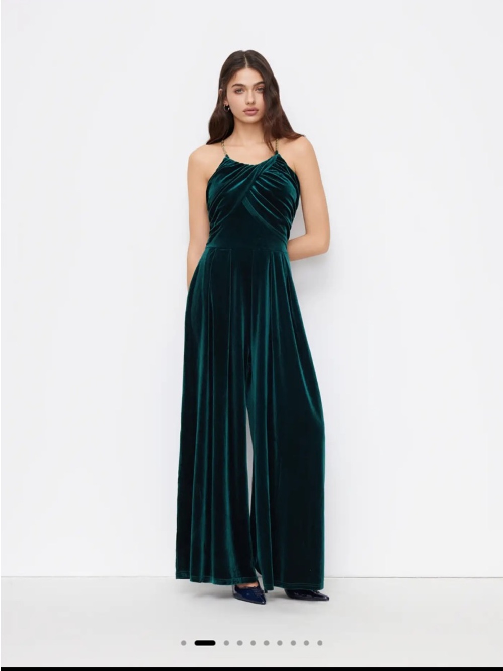 Cider Velvet Wide-Leg Jumpsuit in Deep Green
